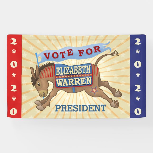 Elizabeth Warren President 2020 Democrat Donkey Banner (Horizontal)