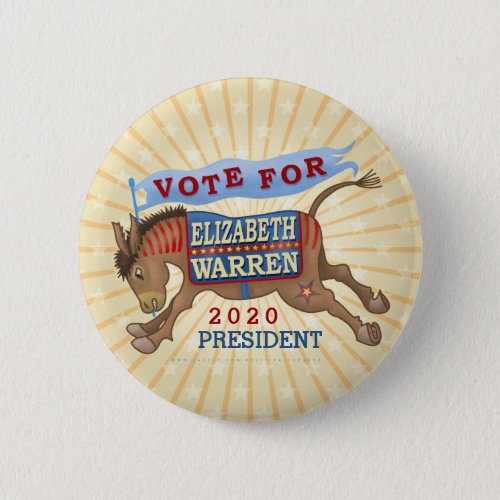 Elizabeth Warren President 2020 Democrat Donkey Button