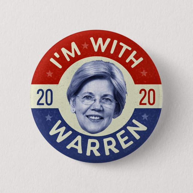 Elizabeth Warren President 2020 Democrat Pic Retro Button (Front)
