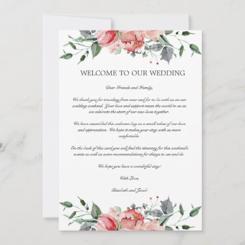 Elizabeth Wedding Welcome Letter  Itinerary