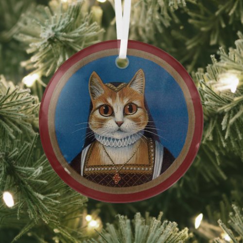 Elizabethan Ginger Cat Portrait Christmas Pet Glass Ornament