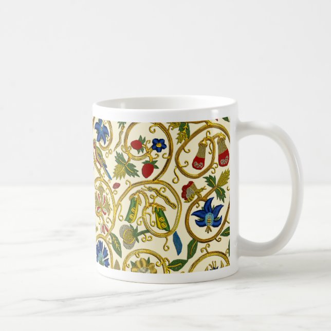 Elizabethan Swirl Embroideries - Goldwork imitatio Coffee Mug (Right)