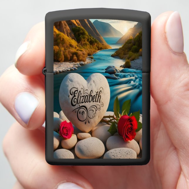 Elizabeth's Mountain River Sunset Zippo Lighter (In Hand)