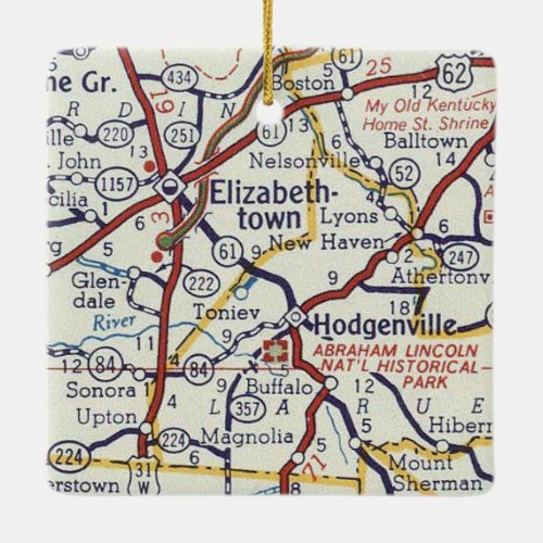 Elizabethtown KY Vintage Map Ceramic Ornament