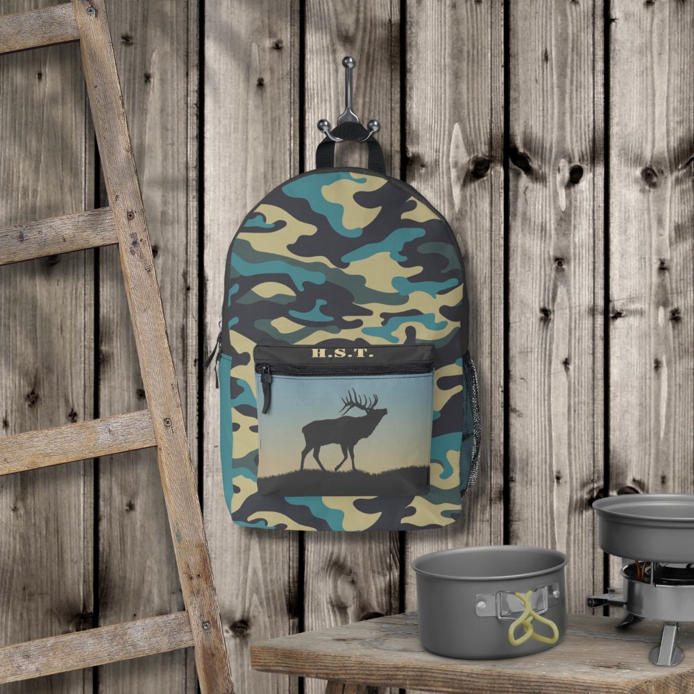 Elk and Camo Custom Name Printed Backpack