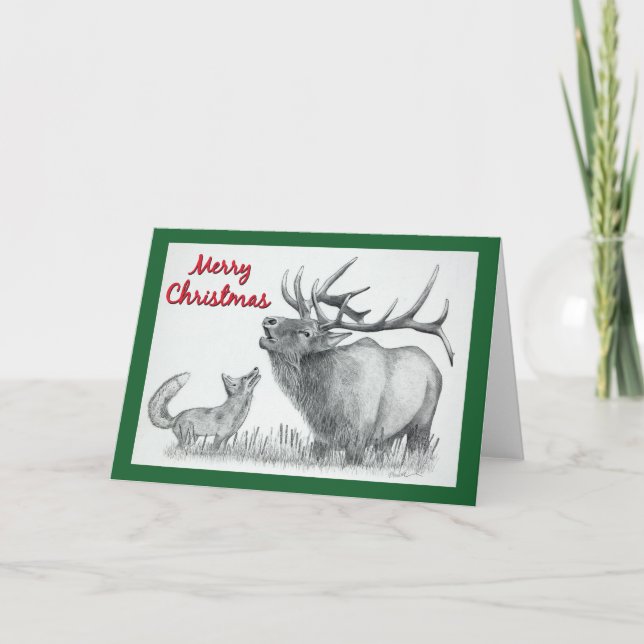 Elk and Fox for Merry Christmas Thank You Card (Front)