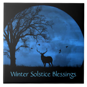 Elk and Moon Winter Solstice Ceramic Tile
