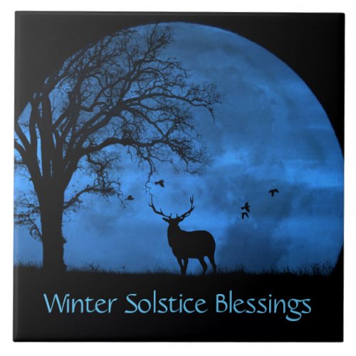 Elk and Moon Winter Solstice  Ceramic Tile