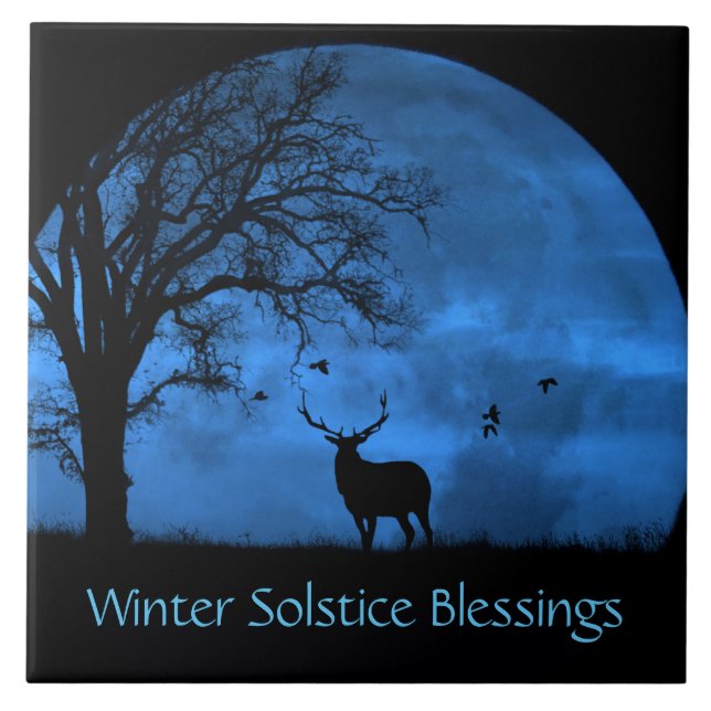 Elk and Moon Winter Solstice  Ceramic Tile (Front)