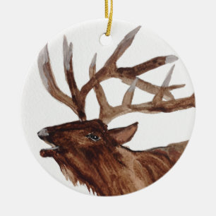 Elk animal painting print ceramic ornament