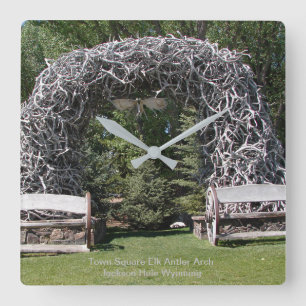 Elk Antler Archway in Jackson Hole, Wyoming Square Wall Clock