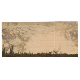 Elk at Grand Teton National Park Photography Wood Flash Drive