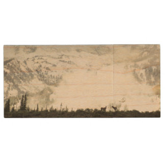 Elk at Grand Teton National Park Photography Wood Flash Drive