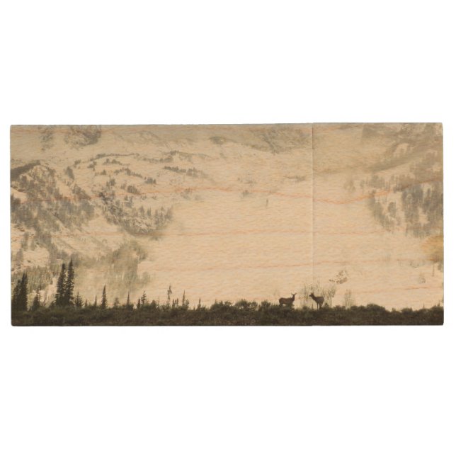 Elk at Grand Teton National Park Photography Wood Flash Drive (Front)