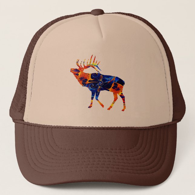 ELK COLORFUL NEON ABSTRACT PAINT TRUCKER HAT (Front)