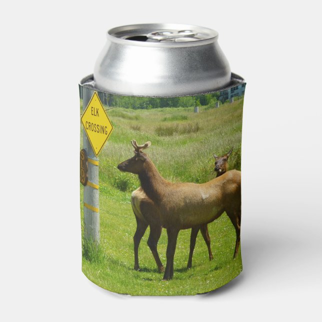 Elk Crossing California Wildlife Photography Can Cooler (Can Front)