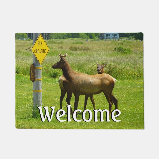 Elk Crossing California Wildlife Photography Doormat (Front)