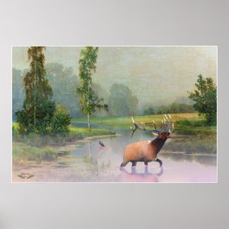 Elk Crossing Misty River print