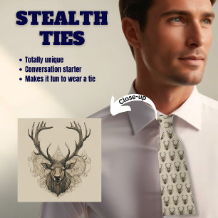 Elk Deer Antler Hunter Stealth Neck Tie