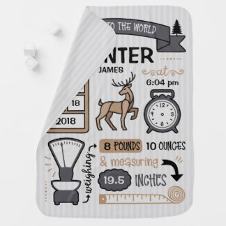 Elk / Deer Baby Boy Birth Stats Keepsake Blanket