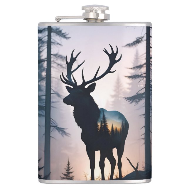 Elk Double Exposure Animal Nature Wilderness Wild Flask (Front)