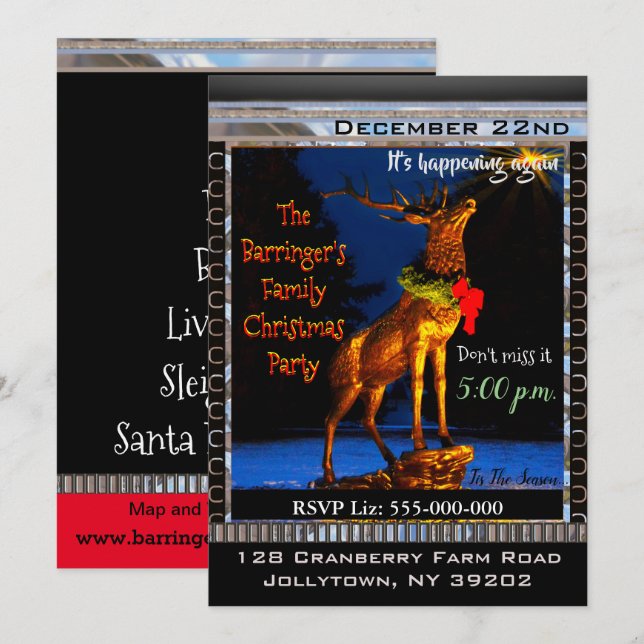 Elk Elegant Christmas Party Invitation (Front/Back)