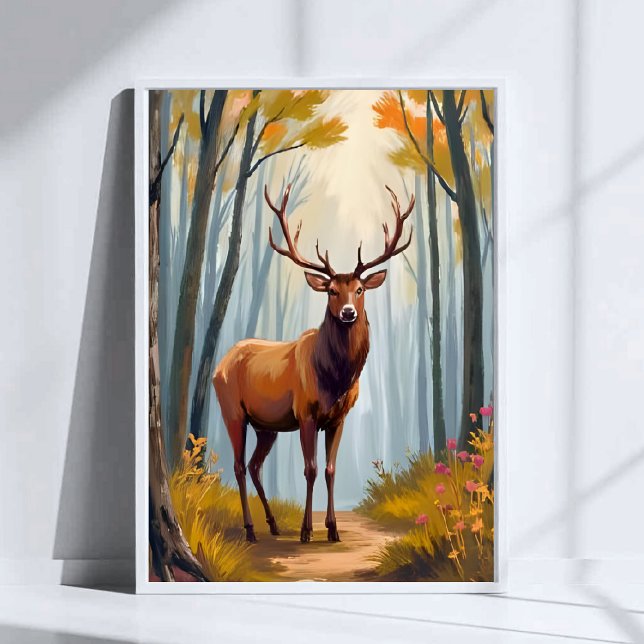 Elk Forest Watercolor Landscape Art Poster (Creator Uploaded)