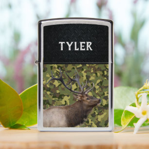 Elk Green Camo Hunting Antlers Name Zippo Lighter