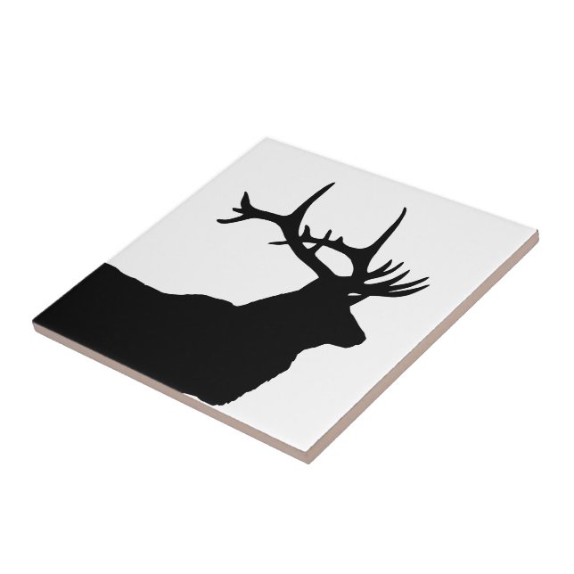 Elk Head Silhouette Ceramic Tile (Side)