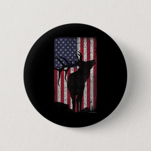 Elk Hunting Bugling Bull Us Flag - American Retro Button