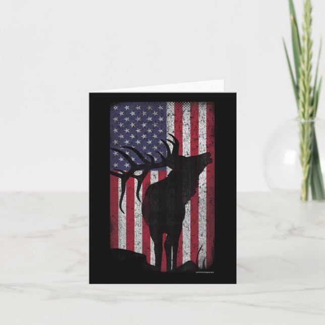 Elk Hunting Bugling Bull Us Flag - American Retro  Card (Front)