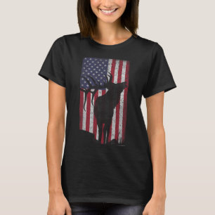 Elk Hunting Bugling Bull Us Flag - American Retro  T-Shirt