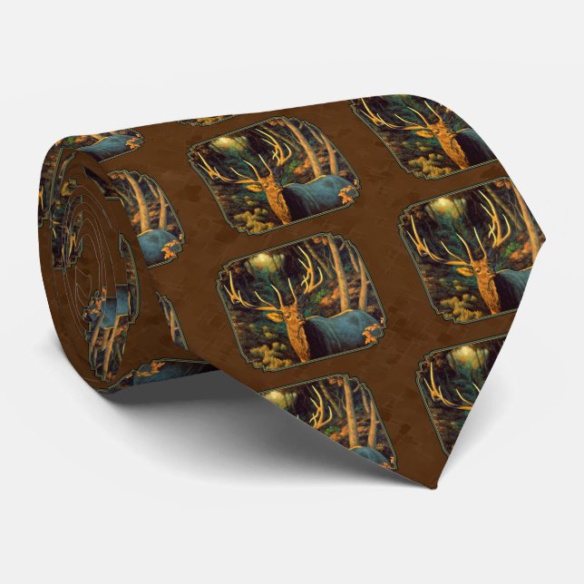 Elk Hunting Trophy Bull Brown Neck Tie (Rolled)