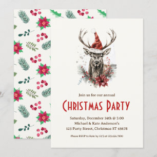 Elk in a Santa Hat Wildlife Deer Christmas Party Invitation