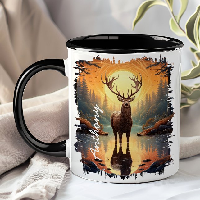 Elk in Autumn Forest Lake Reflection Mug (Creator Uploaded)