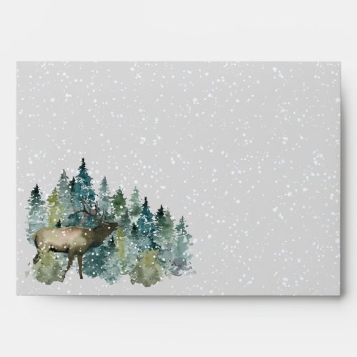 Elk in Forest Full Moon Snow Return Address Envelope