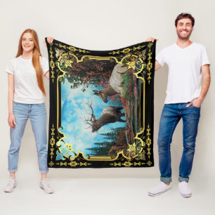 Elk in Montana Mountains, Bull and cow Fleece Blan Blanket