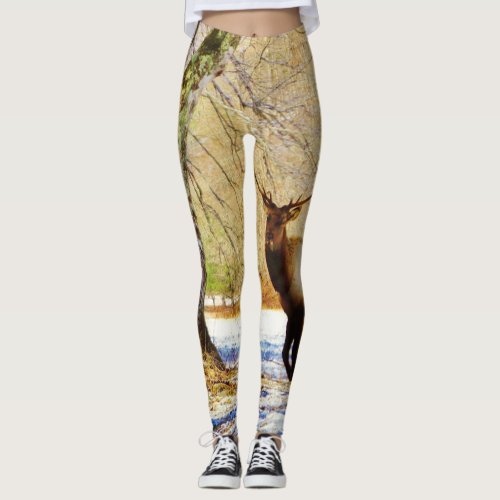 Elk in snow covered field Camo Camouflage Leggings