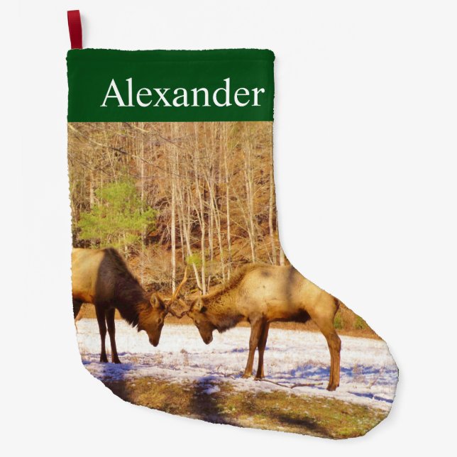 Elk in the Snow Large Christmas Stocking (Front)