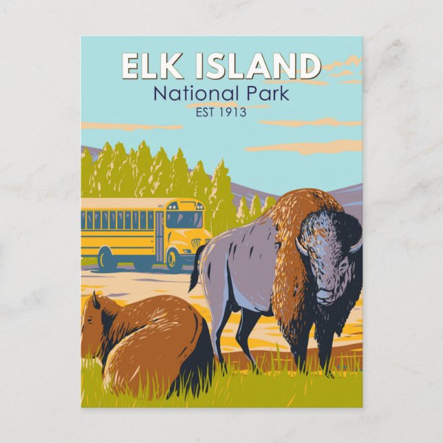Elk Island National Park Canada Bison Vintage Postcard (Front)