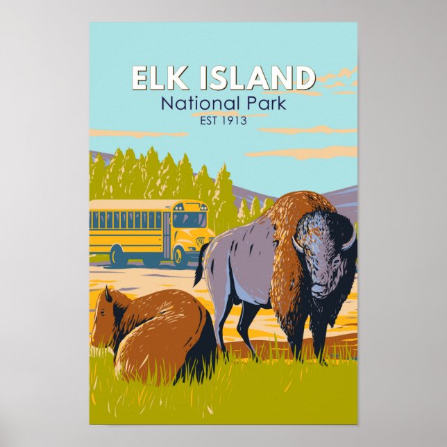 Elk Island National Park Canada Bison Vintage  Poster (Front)