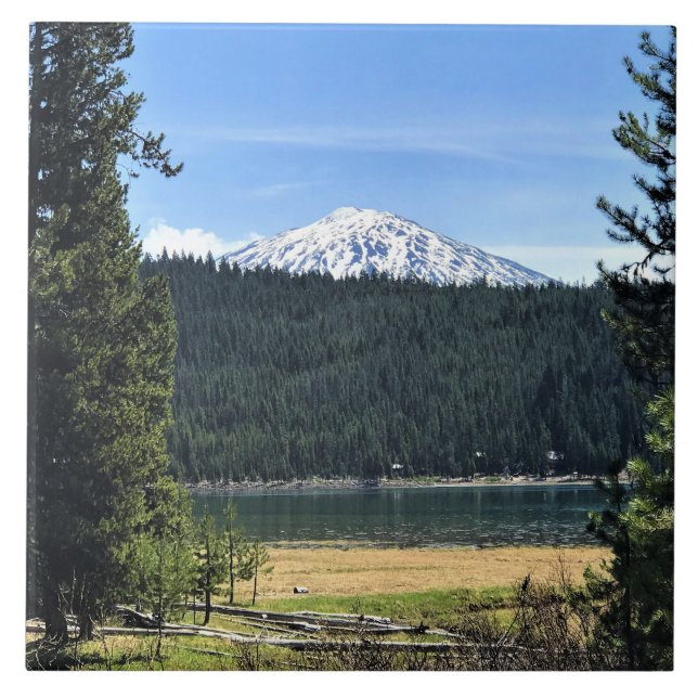 Elk Lake with Mount Bachelor, OR Ceramic Tile (Front)