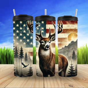Elk Majesty Under Red Moon Thermal Tumbler