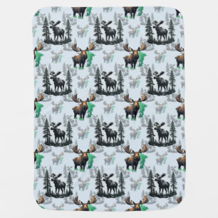 Elk Moose Antlers Deer Pattern Design Baby Blanket