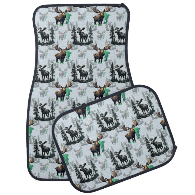 Elk Moose Antlers Deer Pattern Design  Car Floor Mat (Set)