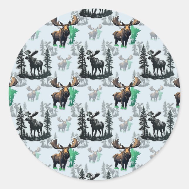 Elk Moose Antlers Deer Pattern Design  Classic Round Sticker (Front)