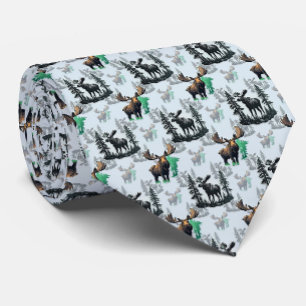 Elk Moose Antlers Deer Pattern Design Neck Tie