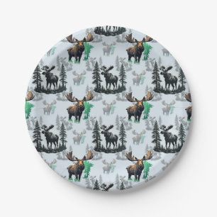 Elk Moose Antlers Deer Pattern Design Paper Plates