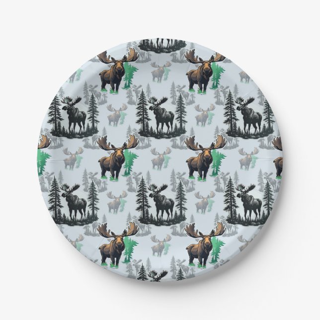 Elk Moose Antlers Deer Pattern Design  Paper Plates (Front)
