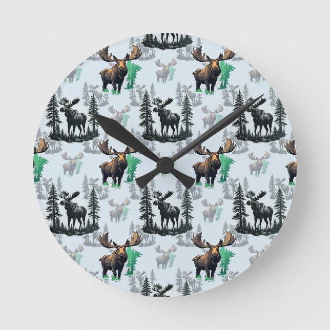 Elk Moose Antlers Deer Pattern Design  Round Clock (Front)